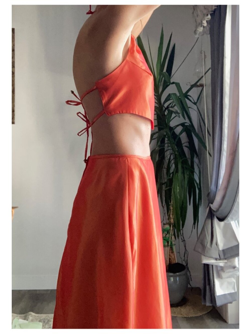 Y2K Millenium Prom Dress 2 piece halter style Orange Womens Size Small